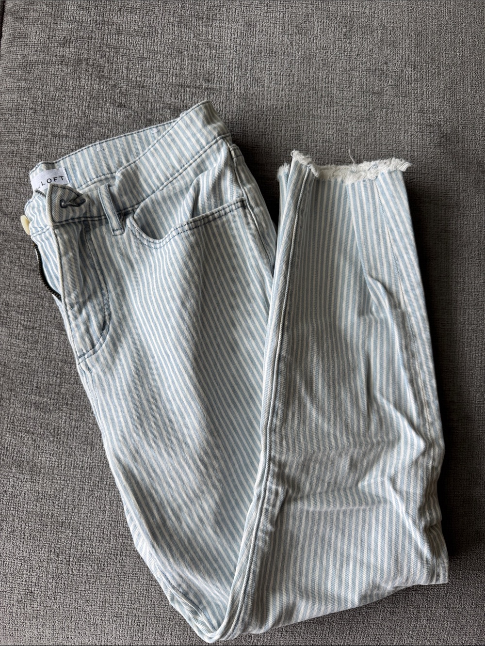 LOFT Light Blue and White Striped Skinny Jeans